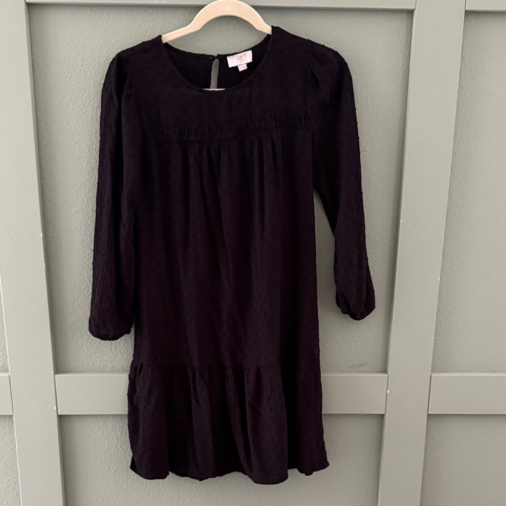 Loft Outlet Swiss Dot Long Sleeve Dress - Black - Petite Small